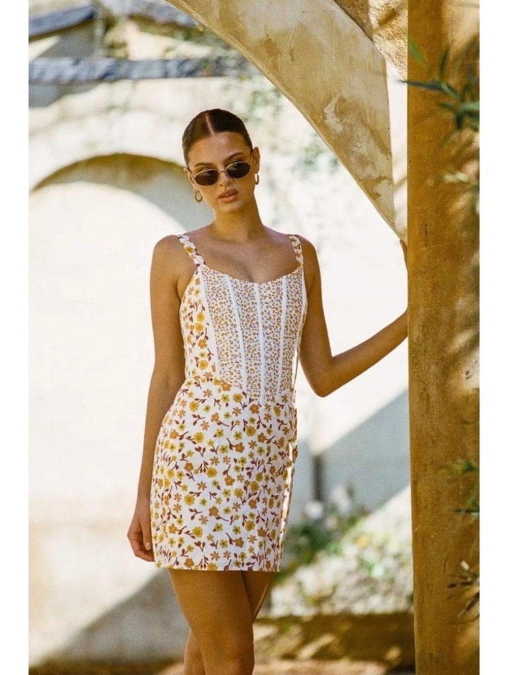 Sabo Skirt Sole Dress Floral Corset Mini Yellow Orange White Size XS